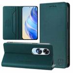 For OPPO A60 4G Global RC01 Dual-Folded Magnetic Suction RFID Leather Phone Case(Dark Green)