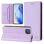 For OPPO A92s 5G RC01 Dual-Folded Magnetic Suction RFID Leather Phone Case(Light Purple)