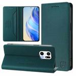 For OPPO Find X5 Pro RC01 Dual-Folded Magnetic Suction RFID Leather Phone Case(Dark Green)