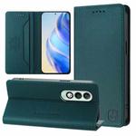 For OPPO K12x 5G Global RC01 Dual-Folded Magnetic Suction RFID Leather Phone Case(Dark Green)