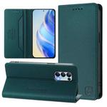 For OPPO Reno5 5G / 4G / Find X3 Lite RC01 Dual-Folded Magnetic Suction RFID Leather Phone Case(Dark Green)