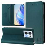 For OPPO Reno8 5G RC01 Dual-Folded Magnetic Suction RFID Leather Phone Case(Dark Green)