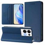 For OPPO Reno8 Pro 5G Global RC01 Dual-Folded Magnetic Suction RFID Leather Phone Case(Dark Blue)