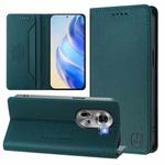 For OPPO Reno11 5G Global RC01 Dual-Folded Magnetic Suction RFID Leather Phone Case(Dark Green)