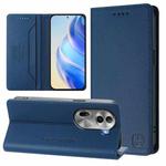 For OPPO Reno11 Pro 5G Global RC01 Dual-Folded Magnetic Suction RFID Leather Phone Case(Dark Blue)