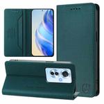 For OPPO Reno11 F 5G Global RC01 Dual-Folded Magnetic Suction RFID Leather Phone Case(Dark Green)