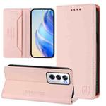 For OPPO Reno12 5G Global RC01 Dual-Folded Magnetic Suction RFID Leather Phone Case(Pink)