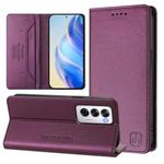 For OPPO Reno12 5G Global RC01 Dual-Folded Magnetic Suction RFID Leather Phone Case(Violet)