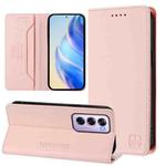 For OPPO Reno12 Pro 5G Global RC01 Dual-Folded Magnetic Suction RFID Leather Phone Case(Pink)