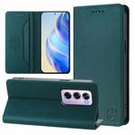 For OPPO Reno12 Pro 5G Global RC01 Dual-Folded Magnetic Suction RFID Leather Phone Case(Dark Green)