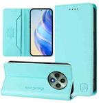 For OPPO Reno12 F 5G / 4G Global RC01 Dual-Folded Magnetic Suction RFID Leather Phone Case(Mint Green)