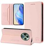 For OPPO Reno12 F 5G / 4G Global RC01 Dual-Folded Magnetic Suction RFID Leather Phone Case(Pink)