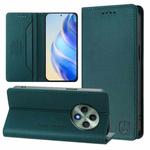 For OPPO Reno12 F 5G / 4G Global RC01 Dual-Folded Magnetic Suction RFID Leather Phone Case(Dark Green)