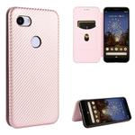 For Google Pixel 3a Carbon Fiber Texture Horizontal Flip TPU + PC + PU Leather Case with Card Slot(Pink)