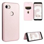 For Google Pixel 3 Carbon Fiber Texture Horizontal Flip TPU + PC + PU Leather Case with Card Slot(Pink)