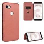 For Google Pixel 3 Carbon Fiber Texture Horizontal Flip TPU + PC + PU Leather Case with Card Slot(Brown)