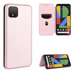 For Google Pixel 4 Carbon Fiber Texture Horizontal Flip TPU + PC + PU Leather Case with Card Slot(Pink)