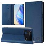 For Xiaomi Poco M4 Pro 4G RC01 Dual-Folded Magnetic Suction RFID Leather Phone Case(Dark Blue)