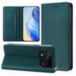 For Xiaomi Poco M4 Pro 4G RC01 Dual-Folded Magnetic Suction RFID Leather Phone Case(Dark Green)