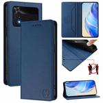 For Xiaomi Poco X4 Pro 5G RC01 Dual-Folded Magnetic Suction RFID Leather Phone Case(Dark Blue)