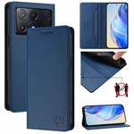 For Xiaomi Poco X6 Pro / Redmi K70E RC01 Dual-Folded Magnetic Suction RFID Leather Phone Case(Dark Blue)