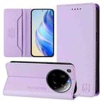For Xiaomi 15 Ultra RC01 Dual-Folded Magnetic Suction RFID Leather Phone Case(Light Purple)