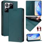 For Xiaomi 15T RC01 Dual-Folded Magnetic Suction RFID Leather Phone Case(Dark Green)