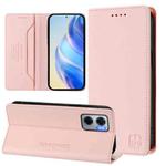 For Redmi 10 5G / 10 Prime+ 5G Global RC01 Dual-Folded Magnetic Suction RFID Leather Phone Case(Pink)