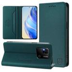 For Redmi 10A / 9C RC01 Dual-Folded Magnetic Suction RFID Leather Phone Case(Dark Green)