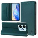 For Redmi 13 5G / 4G Global RC01 Dual-Folded Magnetic Suction RFID Leather Phone Case(Dark Green)