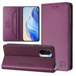 For Redmi K40 / K40 Pro RC01 Dual-Folded Magnetic Suction RFID Leather Phone Case(Violet)