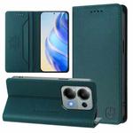 For Redmi Note 13 Pro 4G Global RC01 Dual-Folded Magnetic Suction RFID Leather Phone Case(Dark Green)