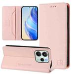 For Redmi Note 14 4G 164.84mm EU Version RC01 Dual-Folded Magnetic Suction RFID Leather Phone Case(Pink)