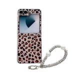 For Samsung Galaxy Z Flip6 5G Feather Leopard Pattern Integrated Phone Case with Bracelet(Brown)