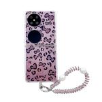 For Huawei Pocket 2 Feather Leopard Pattern Integrated Phone Case with Bracelet(Purple)