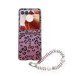 For Motorola Razr 50 Ultra Feather Leopard Pattern Integrated Phone Case with Bracelet(Purple)