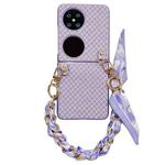 For Huawei Pocket 2 Sparkling Diamond Rhombus PC Phone Case with Silk Scarf Bracelet(Purple)