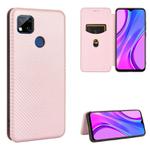 For Xiaomi Redmi 9C Carbon Fiber Texture Horizontal Flip TPU + PC + PU Leather Case with Card Slot(Pink)