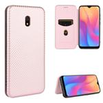 For Xiaomi Redmi 8A Carbon Fiber Texture Horizontal Flip TPU + PC + PU Leather Case with Card Slot(Pink)
