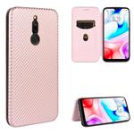 For Xiaomi Redmi 8 Carbon Fiber Texture Horizontal Flip TPU + PC + PU Leather Case with Card Slot(Pink)