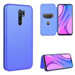 For Xiaomi Redmi 9 Carbon Fiber Texture Horizontal Flip TPU + PC + PU Leather Case with Card Slot(Blue)