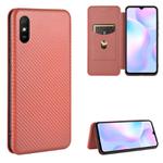 For Xiaomi Redmi 9A Carbon Fiber Texture Horizontal Flip TPU + PC + PU Leather Case with Card Slot(Brown)