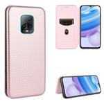 For Xiaomi Redmi 10X 5G Carbon Fiber Texture Horizontal Flip TPU + PC + PU Leather Case with Card Slot(Pink)