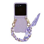 For Motorola Razr 50 Ultra Sparkling Diamond Rhombus PC Phone Case with Silk Scarf Bracelet(Purple)