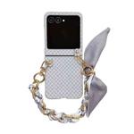 For Motorola Razr 50 Ultra Sparkling Diamond Rhombus PC Phone Case with Silk Scarf Bracelet(Silver)