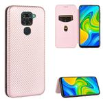 For Xiaomi Redmi Note 9 Carbon Fiber Texture Horizontal Flip TPU + PC + PU Leather Case with Card Slot(Pink)