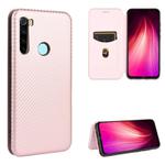 For Xiaomi Redmi Note 8 Carbon Fiber Texture Horizontal Flip TPU + PC + PU Leather Case with Card Slot(Pink)