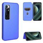 For Xiaomi Mi 10 Ultra Carbon Fiber Texture Horizontal Flip TPU + PC + PU Leather Case with Card Slot(Blue)