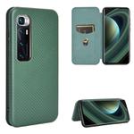 For Xiaomi Mi 10 Ultra Carbon Fiber Texture Horizontal Flip TPU + PC + PU Leather Case with Card Slot(Green)