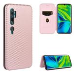 For Xiaomi Mi CC9 Pro Carbon Fiber Texture Horizontal Flip TPU + PC + PU Leather Case with Card Slot(Pink)